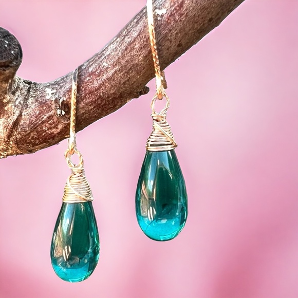 Beautiful Teal Paraiba Tourmaline Earrings 14k Rose Gold Filled - Picture 4 of 8